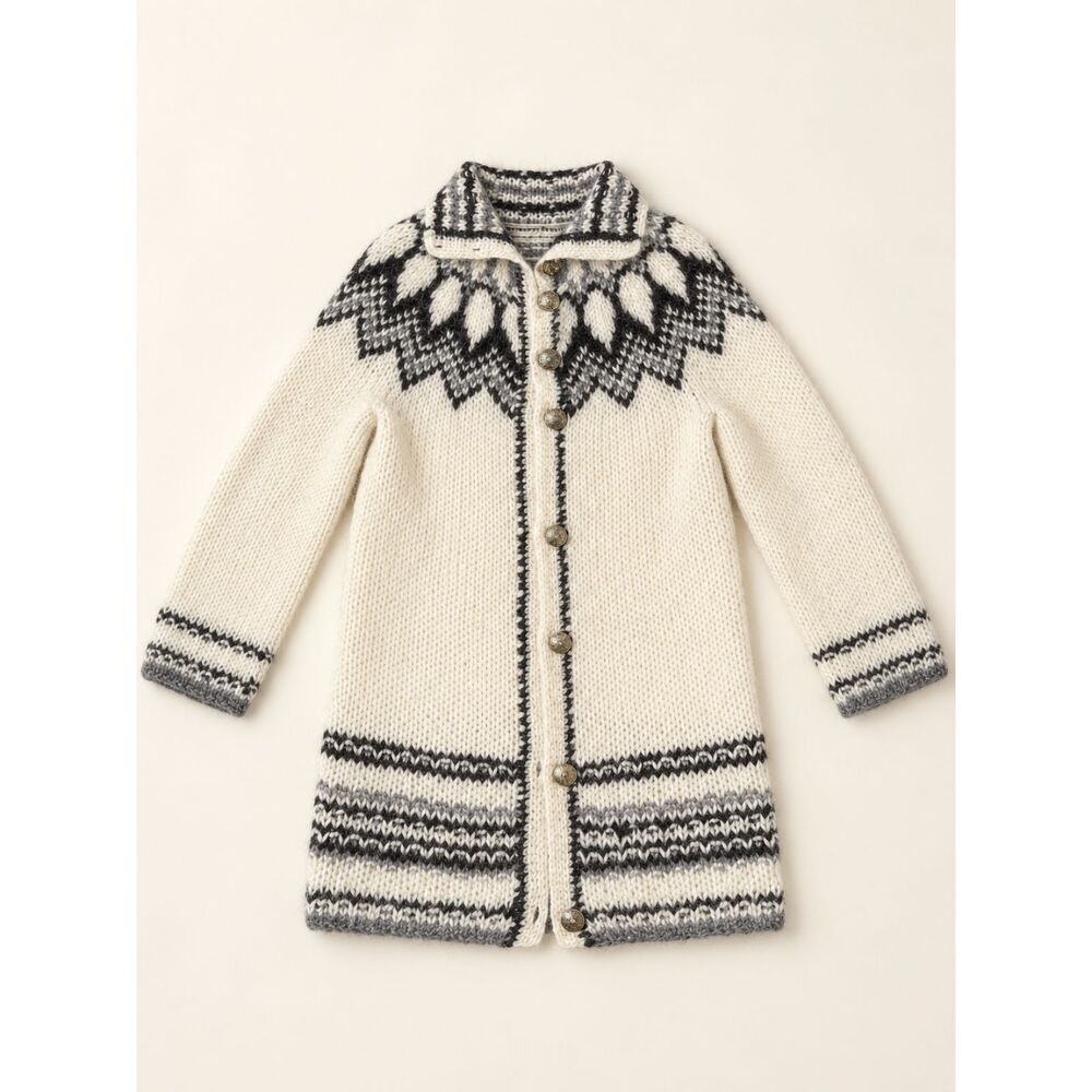 Farmers Market Iceland Nordic Long Cardigan Cream Black Gray Size S